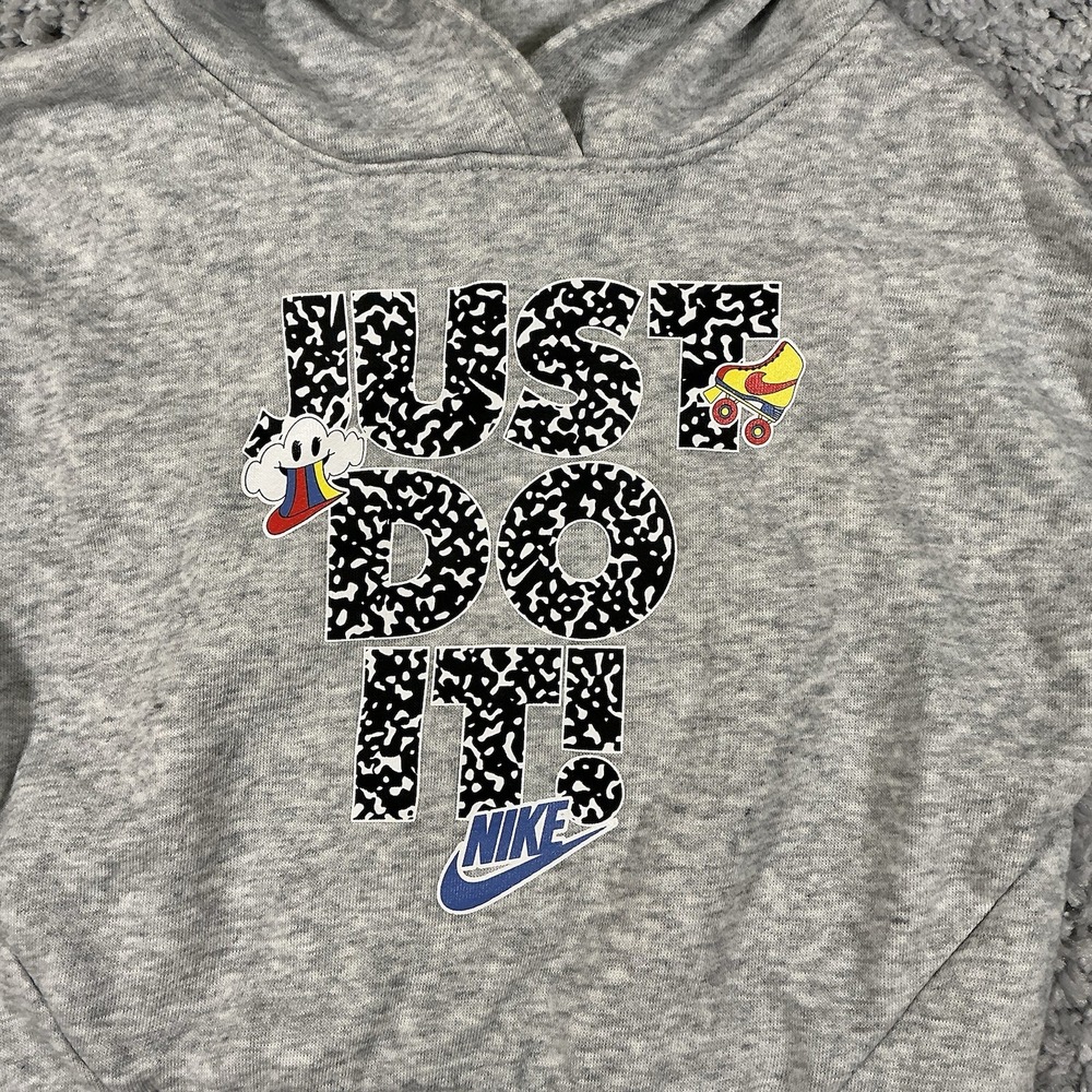 Nike Girls XS Gray Hoodie "Just Do It" Graphic Pullover Sweatshirt - Picture 3 of 16